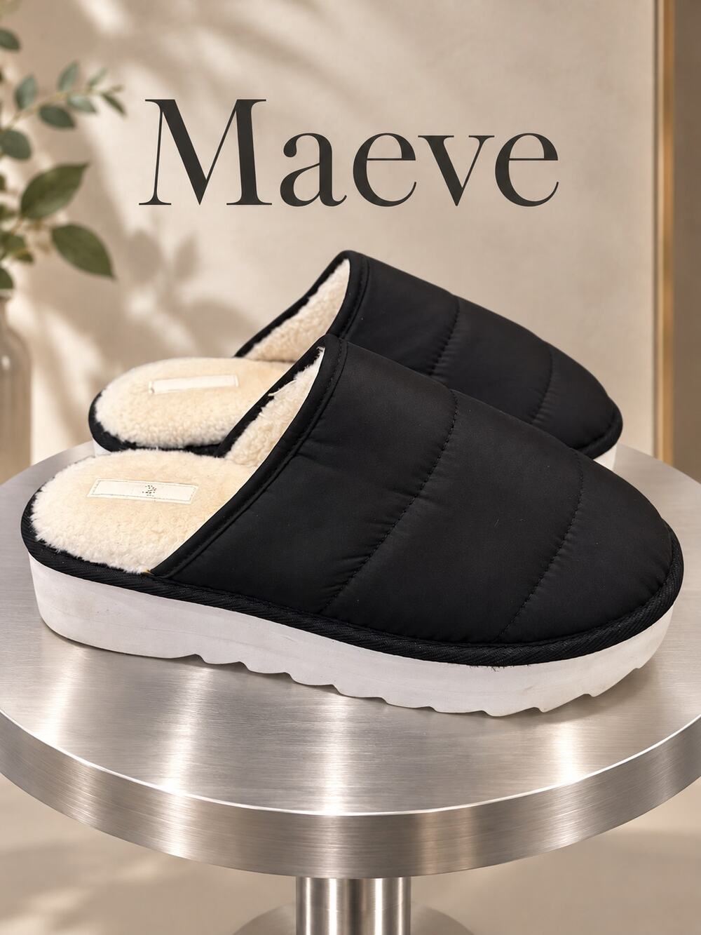 Maeve Anthropologie Puffy Platform Slippers Black Size M 7/8
